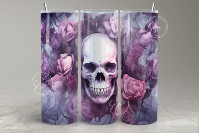 Pink Roses and Skull, Gothic Flowers Tumbler, 20 oz Skinny Tumbler Sublimation, Halloween Tumbler Wrap, Creepy, Seamless, Digital Download Sublimation Syre Digital Creations 