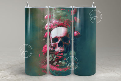 Pink Roses and Skull, Gothic Flowers Tumbler, 20 oz Skinny Tumbler Sublimation, Halloween Tumbler Wrap, Creepy, Seamless, Digital Download Sublimation Syre Digital Creations 