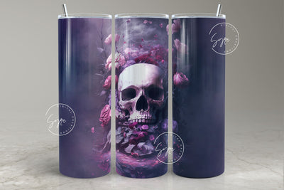 Pink Roses and Skull, Gothic Flowers Tumbler, 20 oz Skinny Tumbler Sublimation, Halloween Tumbler Wrap, Creepy, Seamless, Digital Download Sublimation Syre Digital Creations 