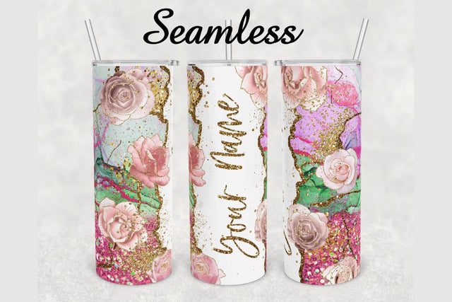 Pink Roses Glitter Agate Tumbler sublimation design 20 oz skinny tumbler wrap Sublimation BambinaCreations 