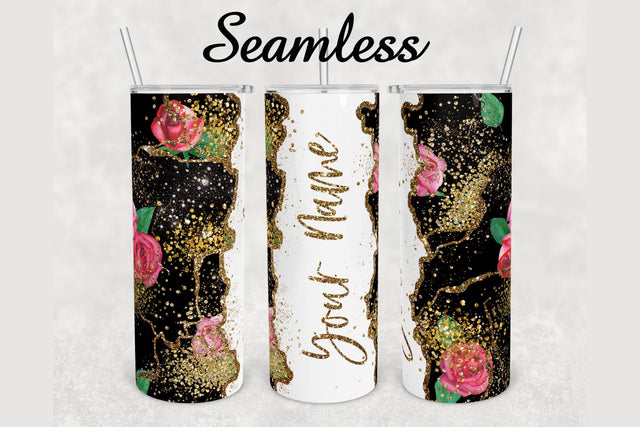 Pink Roses Gold Glitter Agate Tumbler sublimation design 20 oz skinny tumbler wrap Sublimation BambinaCreations 