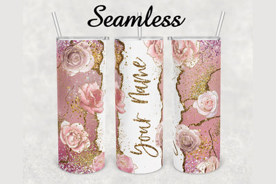 Pink Roses Gold Glitter Marble Tumbler sublimation design 20 oz skinny tumbler wrap Sublimation BambinaCreations 