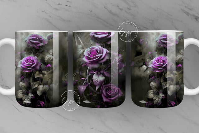 Pink Roses, Gothic Flowers, Halloween Mug Wrap, Rose Mug Png, Creepy, Floral Coffee Mug, 11 & 15 Oz Mug Sublimation, Digital File Sublimation Syre Digital Creations 