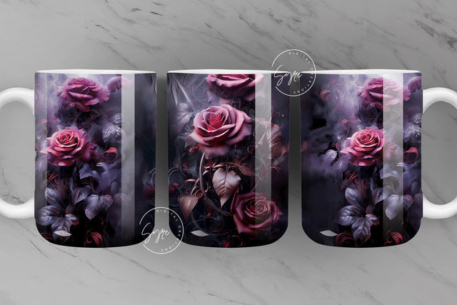 Pink Roses, Gothic Flowers, Halloween Mug Wrap, Rose Mug Png, Creepy, Floral Coffee Mug, 11 & 15 Oz Mug Sublimation, Digital File Sublimation Syre Digital Creations 