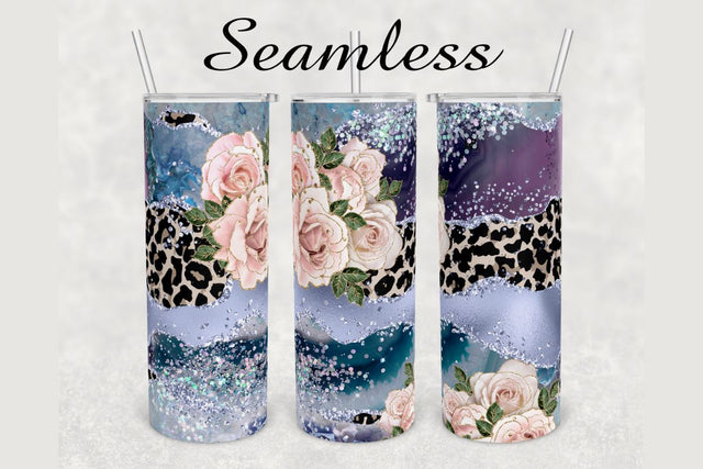 Pink Roses Leopard Agate Tumbler sublimation design 20 oz skinny tumbler wrap Sublimation BambinaCreations 