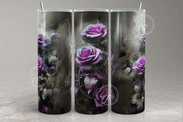 Pink Roses Tumbler, Gothic Flowers Tumbler, 20 oz Skinny Tumbler Sublimation, Halloween Tumbler Wrap, Creepy, Seamless, Digital Download Sublimation Syre Digital Creations 