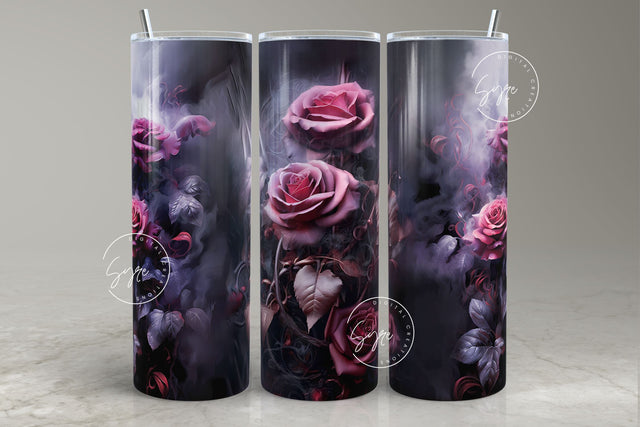 Pink Roses Tumbler, Gothic Flowers Tumbler, 20 oz Skinny Tumbler Sublimation, Halloween Tumbler Wrap, Creepy, Seamless, Digital Download Sublimation Syre Digital Creations 