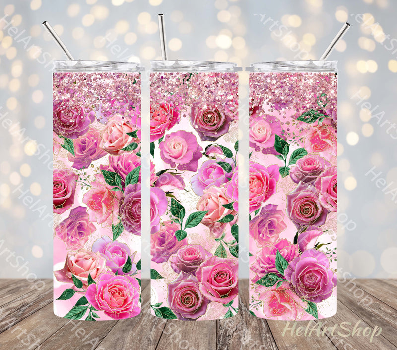 Pink Roses Tumbler PNG | Bouquet Sublimation PNG Sublimation _HelArtShop_ 