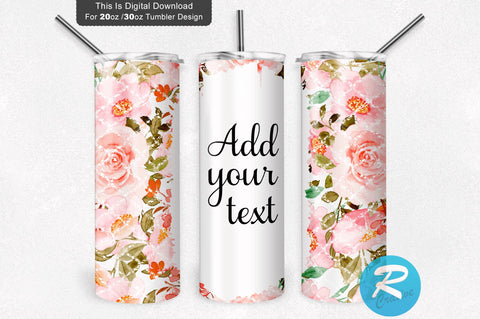 Pink Roses Watercolor Flower 20 oz / 30 oz Tumbler PNG Sublimation Regulrcrative 