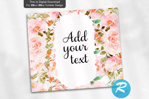 Pink Roses Watercolor Flower 20 oz / 30 oz Tumbler PNG Sublimation Regulrcrative 