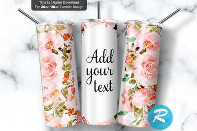 Pink Roses Watercolor Flower 20 oz / 30 oz Tumbler PNG Sublimation Regulrcrative 