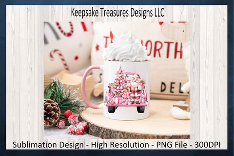 Pink Santa Christmas Tree Truck PNG, Vintage Santa Design, Holiday Sublimation, Instant Digital Download, Sublimation Christmas Pink Santa Sublimation Keepsake Treasures Designs LLC. 