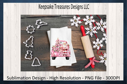 Pink Santa Christmas Tree Truck PNG, Vintage Santa Design, Holiday Sublimation, Instant Digital Download, Sublimation Christmas Pink Santa Sublimation Keepsake Treasures Designs LLC. 