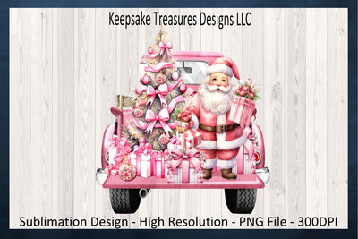 Pink Santa Christmas Tree Truck PNG, Vintage Santa Design, Holiday Sublimation, Instant Digital Download, Sublimation Christmas Pink Santa Sublimation Keepsake Treasures Designs LLC. 