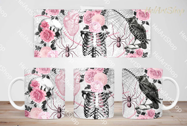 Pink Skull Gothic Mug PNG, 11Oz Mug Png Sublimation _HelArtShop_ 