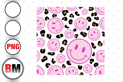 Pink Smiley Face Leopard PNG Files Sublimation BMDesign 