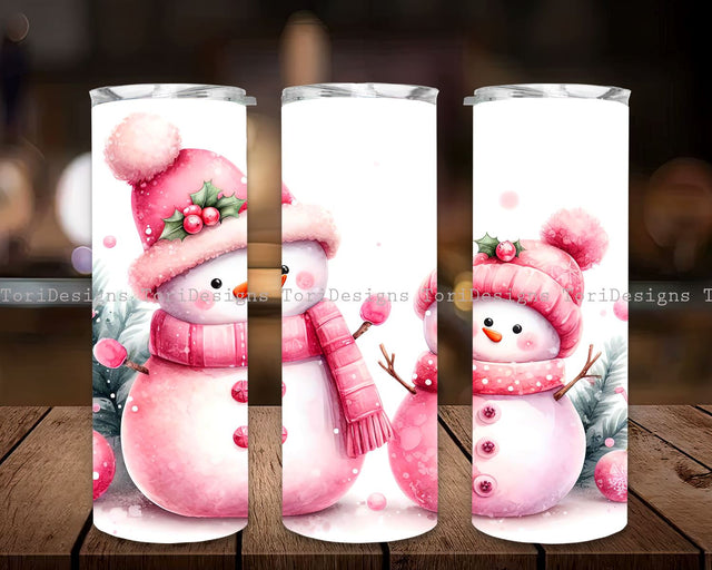 Pink Snowman Christmas 20 Oz Tumbler Wrap, Christmas Tumbler 20oz Skinny, Pink Christmas 20oz Skinny Tumbler Wrap, Snowman Tumbler Wrap Sublimation ToriDesigns 