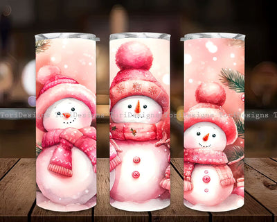 Pink Snowman Christmas 20 Oz Tumbler Wrap, Christmas Tumbler 20oz Skinny, Pink Christmas 20oz Skinny Tumbler Wrap, Snowman Tumbler Wrap Sublimation ToriDesigns 