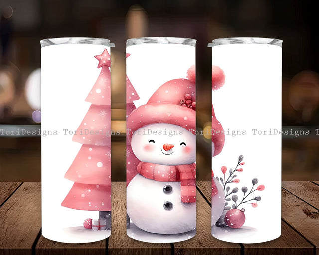 Pink Snowman Christmas 20 Oz Tumbler Wrap, Christmas Tumbler 20oz Skinny, Pink Christmas 20oz Skinny Tumbler Wrap, Snowman Tumbler Wrap Sublimation ToriDesigns 