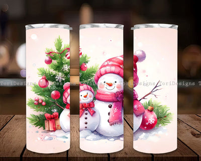 Pink Snowman Christmas 20 Oz Tumbler Wrap, Christmas Tumbler 20oz Skinny, Pink Christmas 20oz Skinny Tumbler Wrap, Snowman Tumbler Wrap Sublimation ToriDesigns 