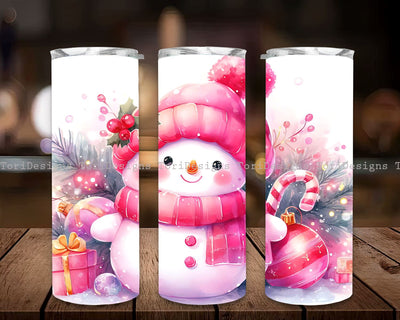 Pink Snowman Christmas 20 Oz Tumbler Wrap, Christmas Tumbler 20oz Skinny, Pink Christmas 20oz Skinny Tumbler Wrap, Snowman Tumbler Wrap Sublimation ToriDesigns 