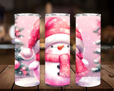 Pink Snowman Christmas 20 Oz Tumbler Wrap, Christmas Tumbler 20oz Skinny, Pink Christmas 20oz Skinny Tumbler Wrap, Snowman Tumbler Wrap Sublimation ToriDesigns 