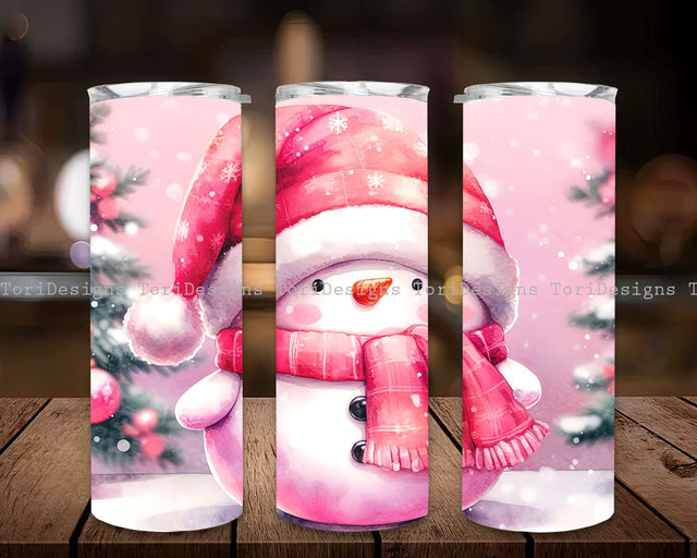 Pink Snowman Christmas 20 Oz Tumbler Wrap, Christmas Tumbler 20oz Skinny, Pink Christmas 20oz Skinny Tumbler Wrap, Snowman Tumbler Wrap Sublimation ToriDesigns 