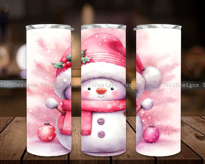 Pink Snowman Christmas 20 Oz Tumbler Wrap, Christmas Tumbler 20oz Skinny, Pink Christmas 20oz Skinny Tumbler Wrap, Snowman Tumbler Wrap Sublimation ToriDesigns 