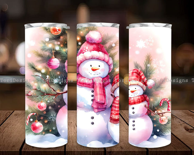 Pink Snowman Christmas 20 Oz Tumbler Wrap, Christmas Tumbler 20oz Skinny, Pink Christmas 20oz Skinny Tumbler Wrap, Snowman Tumbler Wrap Sublimation ToriDesigns 