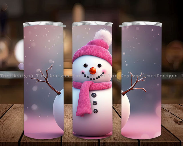 Pink Snowman Christmas 20 Oz Tumbler Wrap, Pink Christmas Tumbler, Christmas 20Oz Tumbler Wrap, Pink Snowman Tumbler, Snowman Tumbler Wrap Sublimation ToriDesigns 
