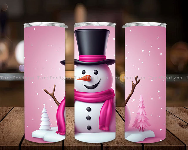 Pink Snowman Christmas 20 Oz Tumbler Wrap, Pink Christmas Tumbler, Christmas 20Oz Tumbler Wrap, Pink Snowman Tumbler, Snowman Tumbler Wrap Sublimation ToriDesigns 