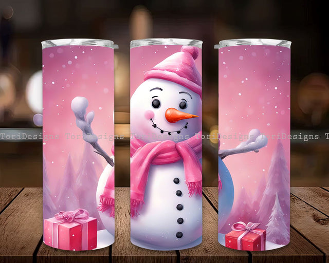 Pink Snowman Christmas 20 Oz Tumbler Wrap, Pink Christmas Tumbler, Christmas 20Oz Tumbler Wrap, Pink Snowman Tumbler, Snowman Tumbler Wrap Sublimation ToriDesigns 