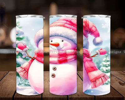 Pink Snowman Christmas Tumbler Wrap, Christmas Snowman 20 oz Skinny Tumbler Sublimation Design Sublimation ToriDesigns 