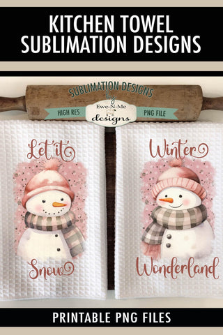 Pink Snowman Kitchen Towel Sublimation Designs Sublimation Ewe-N-Me Designs 