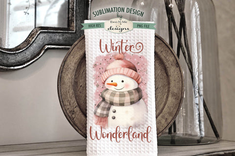 Pink Snowman Kitchen Towel Sublimation Designs Sublimation Ewe-N-Me Designs 