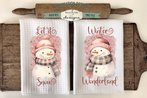 Pink Snowman Kitchen Towel Sublimation Designs Sublimation Ewe-N-Me Designs 