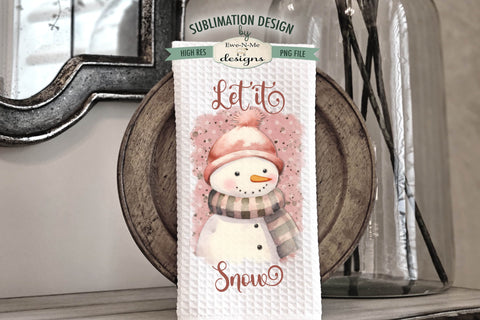Pink Snowman Kitchen Towel Sublimation Designs Sublimation Ewe-N-Me Designs 