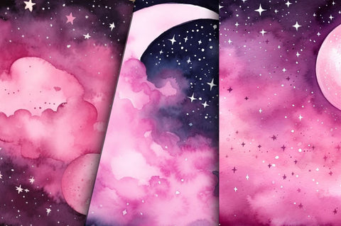Pink Stars Moon Watercolor Backgrounds Sublimation Regulrcrative 