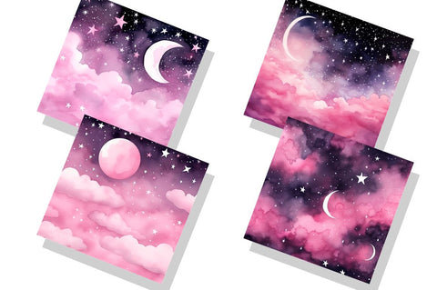 Pink Stars Moon Watercolor Backgrounds Sublimation Regulrcrative 