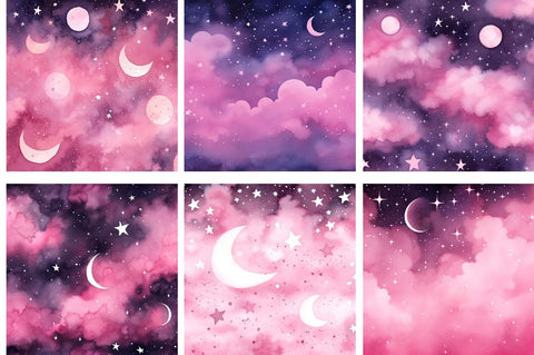 Pink Stars Moon Watercolor Backgrounds Sublimation Regulrcrative 