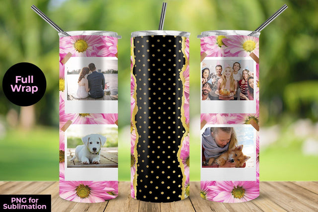 Pink Sunflower Photo 20oz Skinny Tumbler Wrap Template for Sublimation Sublimation Sublimatiz Designs 