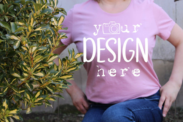 Pink T-shirt Mock Ups, Garden, Nature Mockup,Bella Canvas Shirt, Flat Lay Picture,SVG Sublimation,Woman Model Design, Outdoors JPG picture, Farmhouse Background Mock Up Photo ArtStudio 