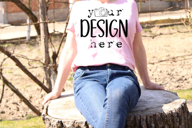 Pink T-shirt Mock Ups, Garden, Nature Mockup,Bella Canvas Shirt, Flat Lay Picture,SVG Sublimation,Woman Model Design, Outdoors JPG picture Mock Up Photo ArtStudio 