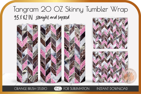 Pink Tangram Skinny Tumbler Wrap 20 Oz Chevron Design PNG SVG OrangeBrushStudio 