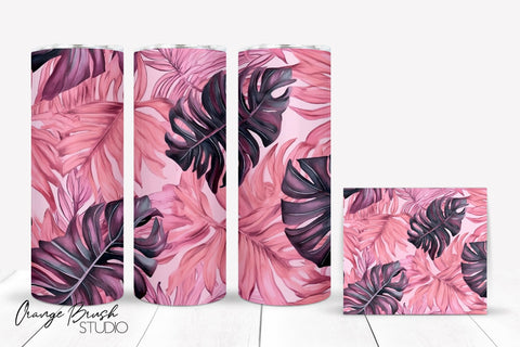 Pink Tropical Tumbler Sublimation Design Summer Tumbler Wrap Sublimation OrangeBrushStudio 