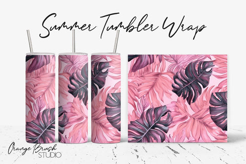Pink Tropical Tumbler Sublimation Design Summer Tumbler Wrap Sublimation OrangeBrushStudio 