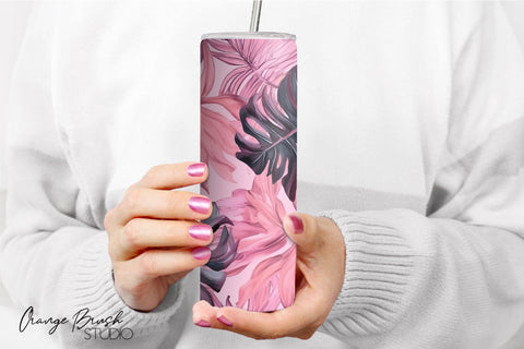 Pink Tropical Tumbler Sublimation Design Summer Tumbler Wrap Sublimation OrangeBrushStudio 