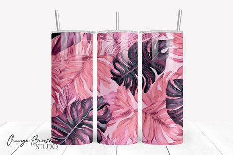 Pink Tropical Tumbler Sublimation Design Summer Tumbler Wrap Sublimation OrangeBrushStudio 