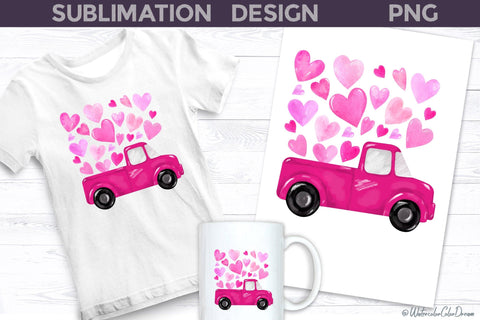 Pink Truck Valentine Sublimation Sublimation WatercolorColorDream 