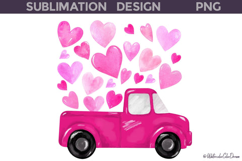 Pink Truck Valentine Sublimation Sublimation WatercolorColorDream 